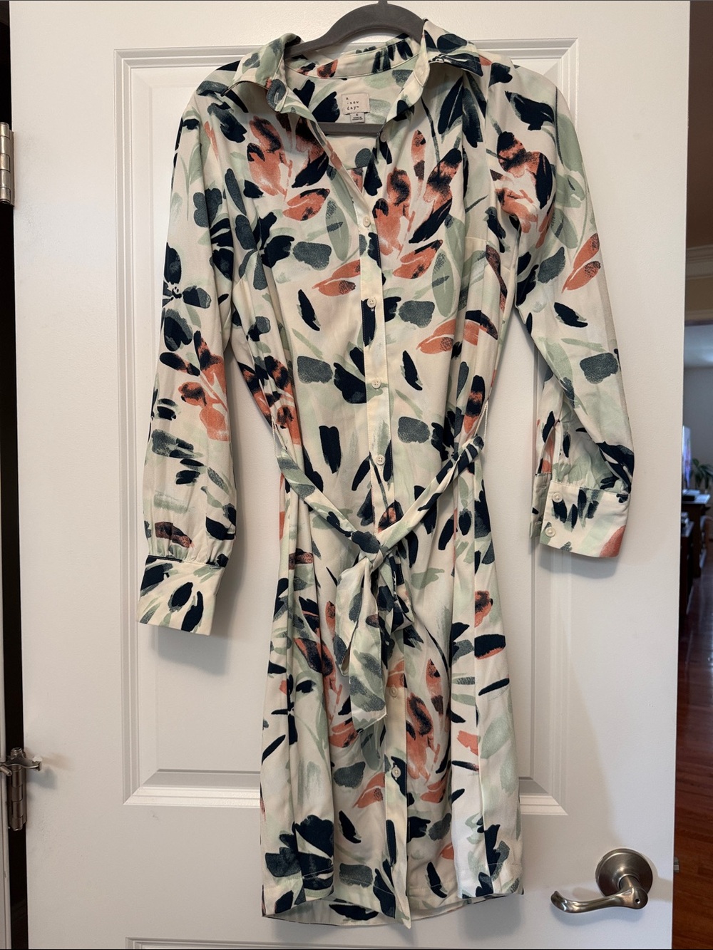 a new day White Floral-Print Button Dress with Tie Belt
